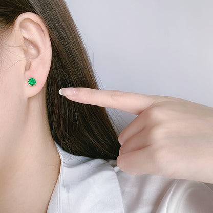 Emerald Zircon Silver Earrings