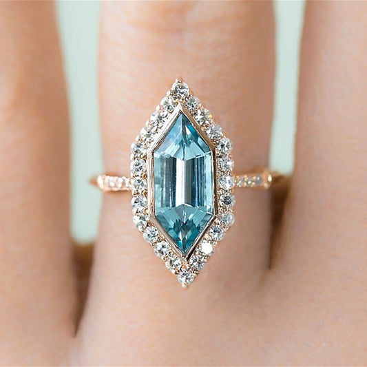 Inlaid Sea Blue Topaz Ring