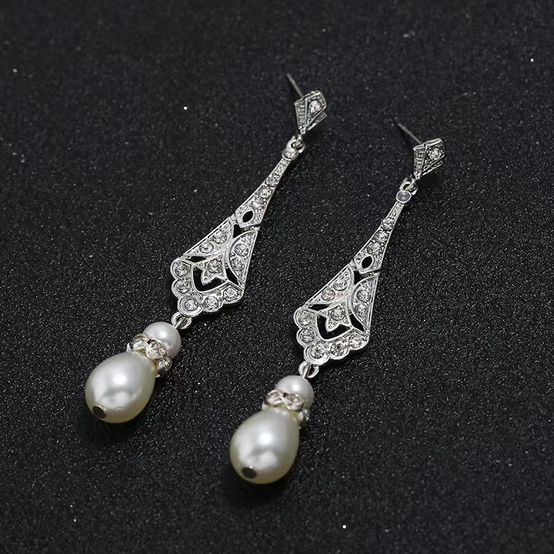 Alloy Silver Pearl Drop Earrings