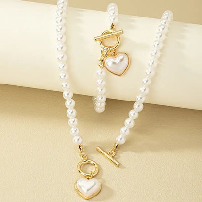 Love Pearl Buckle Necklace Set