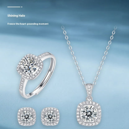 Korean Moissanite Ring Necklace Set