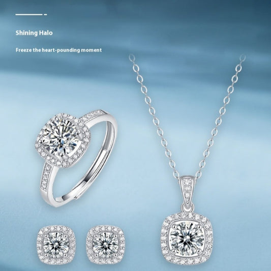 Korean Moissanite Ring Necklace Set