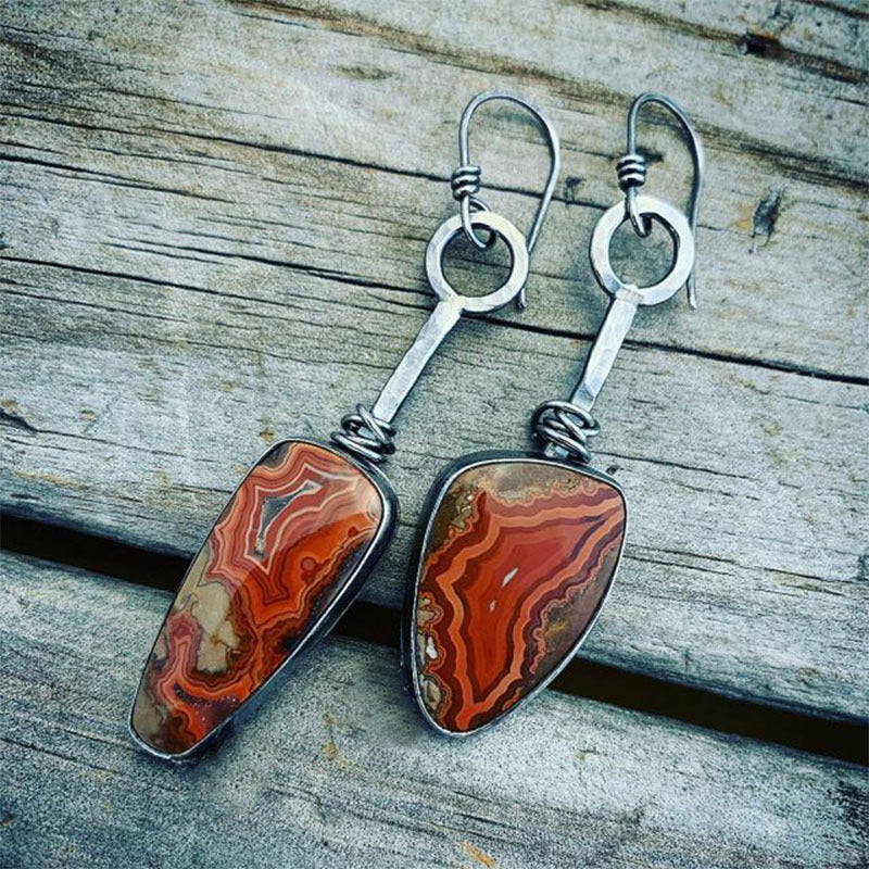 Retro Geometric Enamel Earrings