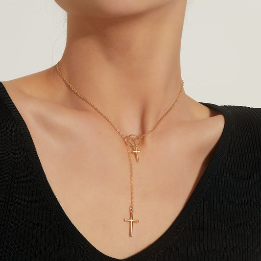 Elegant Double Layer Cross Necklace