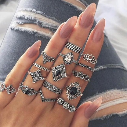 Diamond Leaf Gemstone Ring Set
