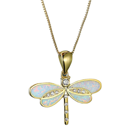 Gold Dragonfly Opal Necklace