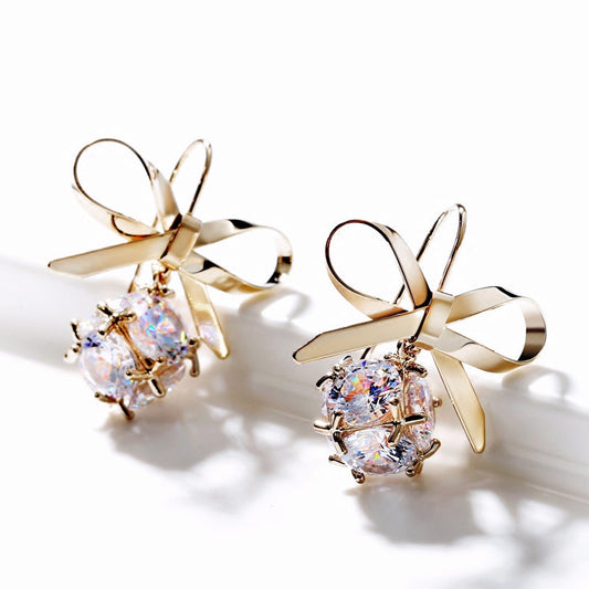 Champagne Gold Bow Earrings