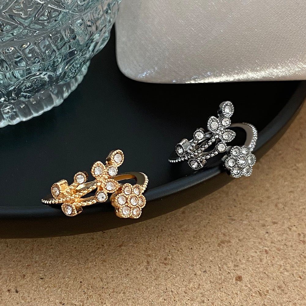 Diamond Flower Leaves Ring
