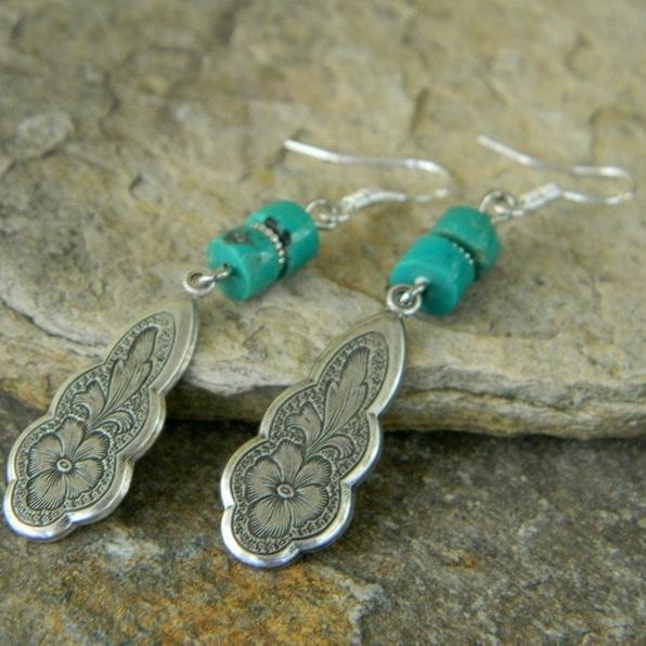 Retro Carved Turquoise Earrings