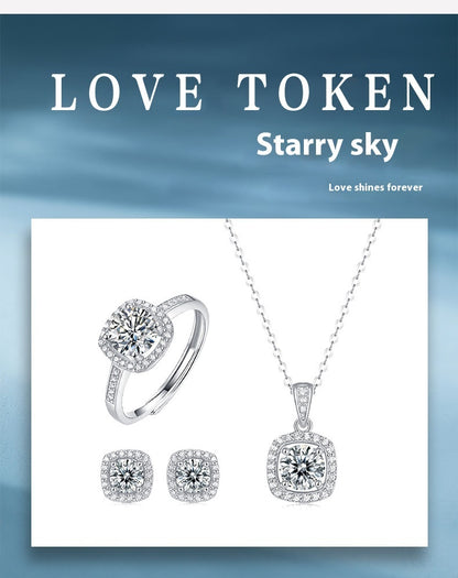 Korean Moissanite Ring Necklace Set