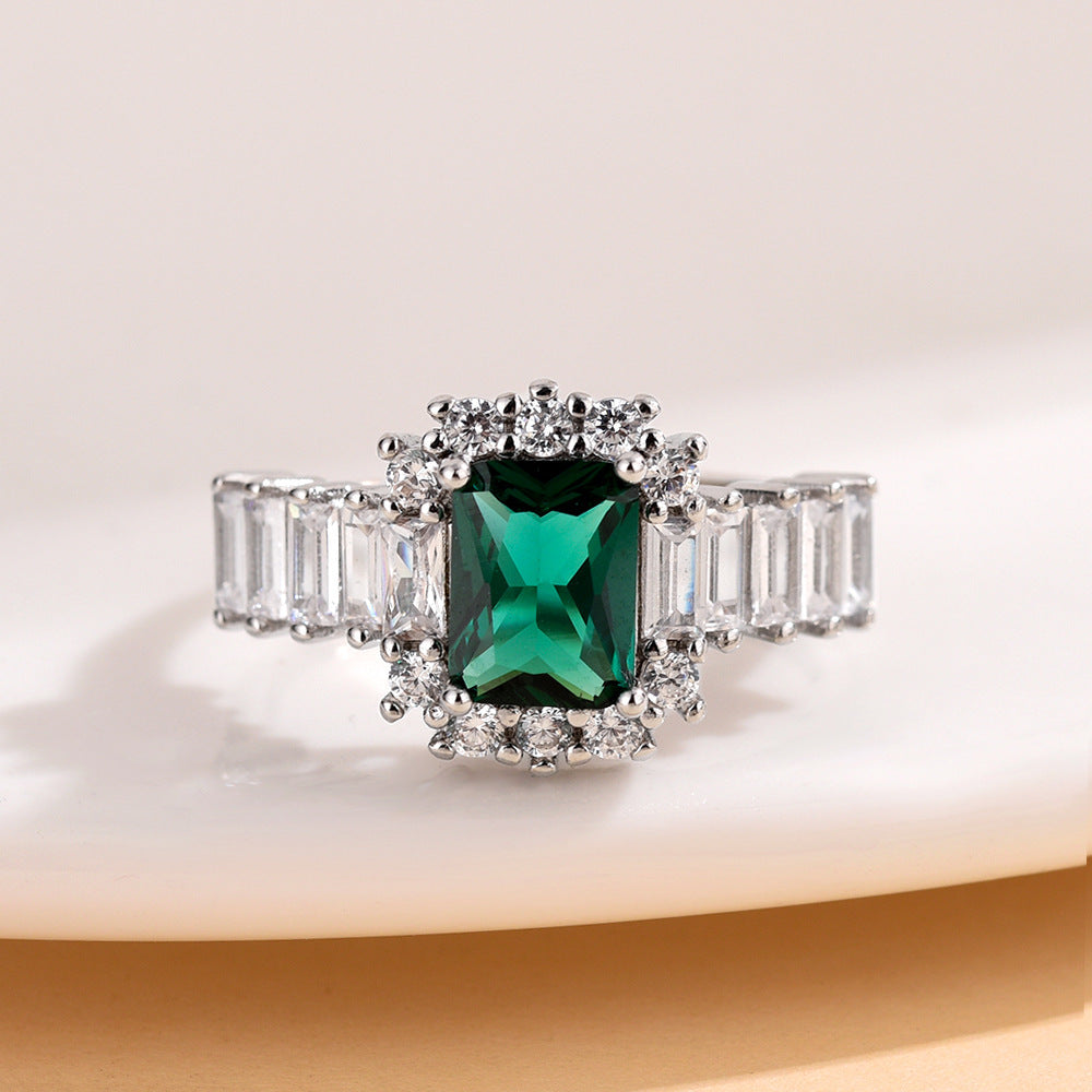 Emerald Open-end Zircon Ring