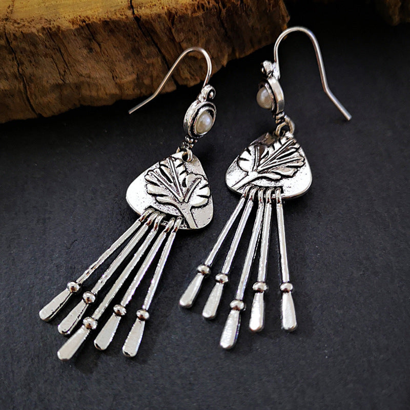 Inlaid Pearl Vintage Tassel Earrings