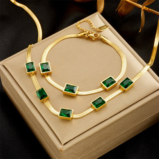 Elegant Green Zircon Necklace Set