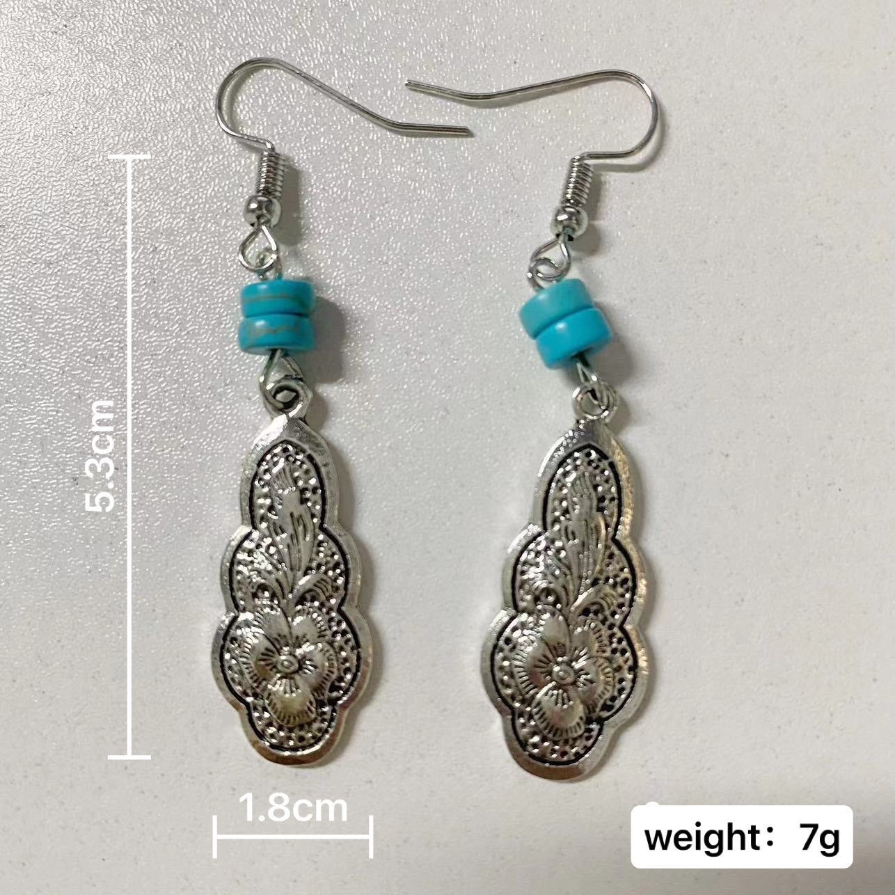 Retro Carved Turquoise Earrings