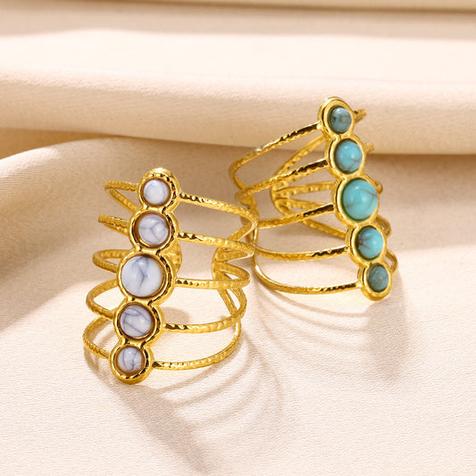 Turquoise Inlaid Multi-layer Ring