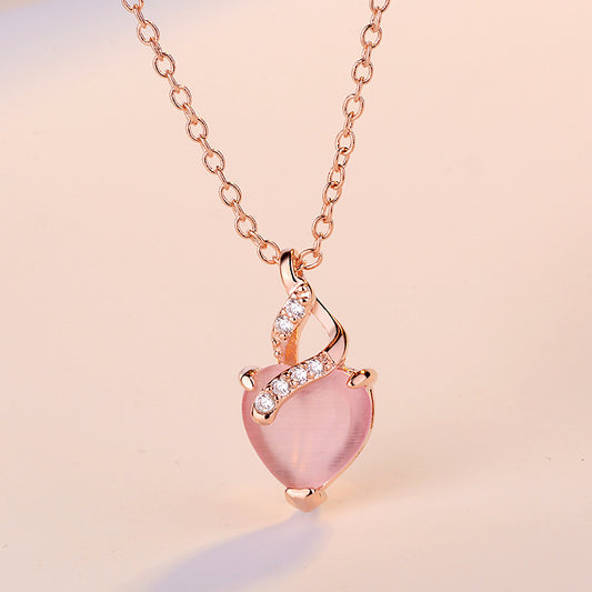 Heart-Shaped Pink Crystal Necklace