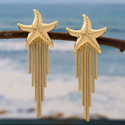 Starfish Tassel Earrings in Gold