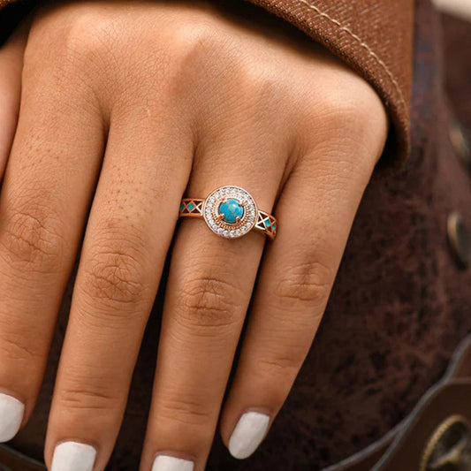 Turquoise Ethnic Zircon Ring
