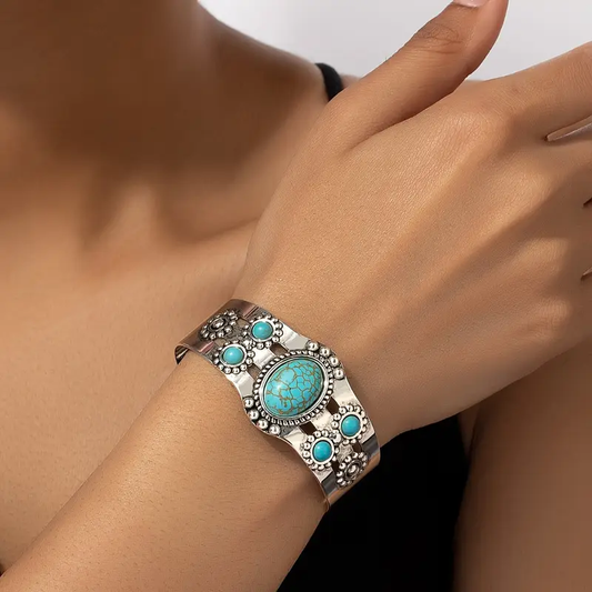 Vintage Blue Opal Silver Bracelet