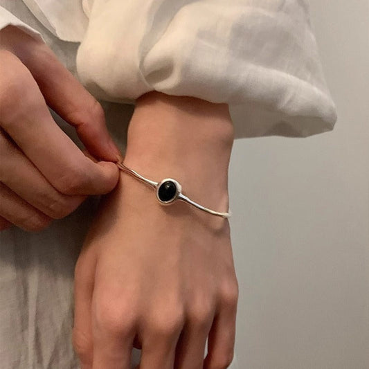Black Stone Silvered Bracelet